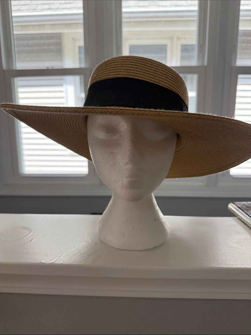 a new day Tan Straw Wide-Brim Hat with Black Band